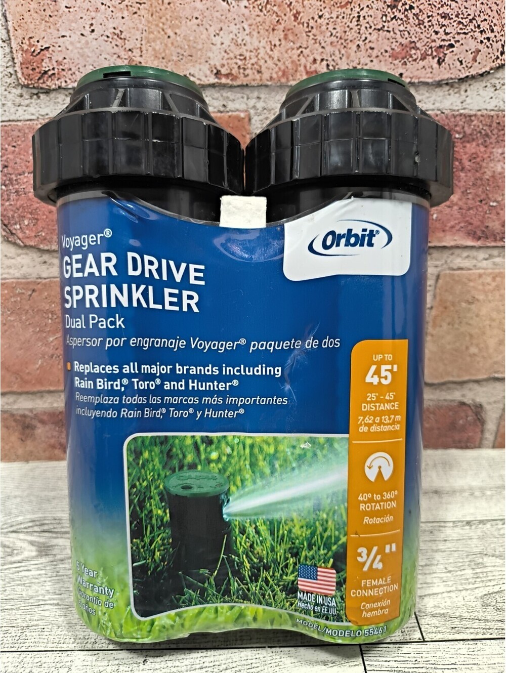 Orbit Voyager 3/4” Female Connect Gear Drive Sprinkler Dual Pack Up to 45' 55461
